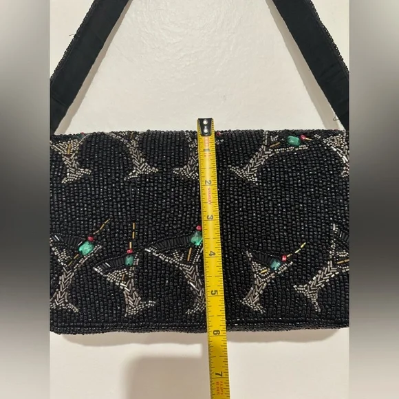 Viral Beaded Black Martini Cocktail Clutch Shoulder Bag - Picture 10 of 13